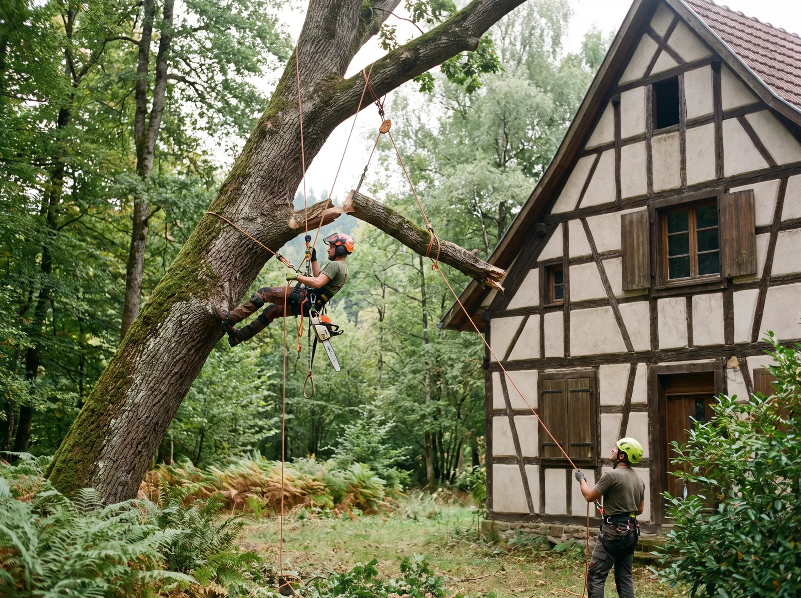 Démontage sécurisé d'un arbre proche d'une habitation