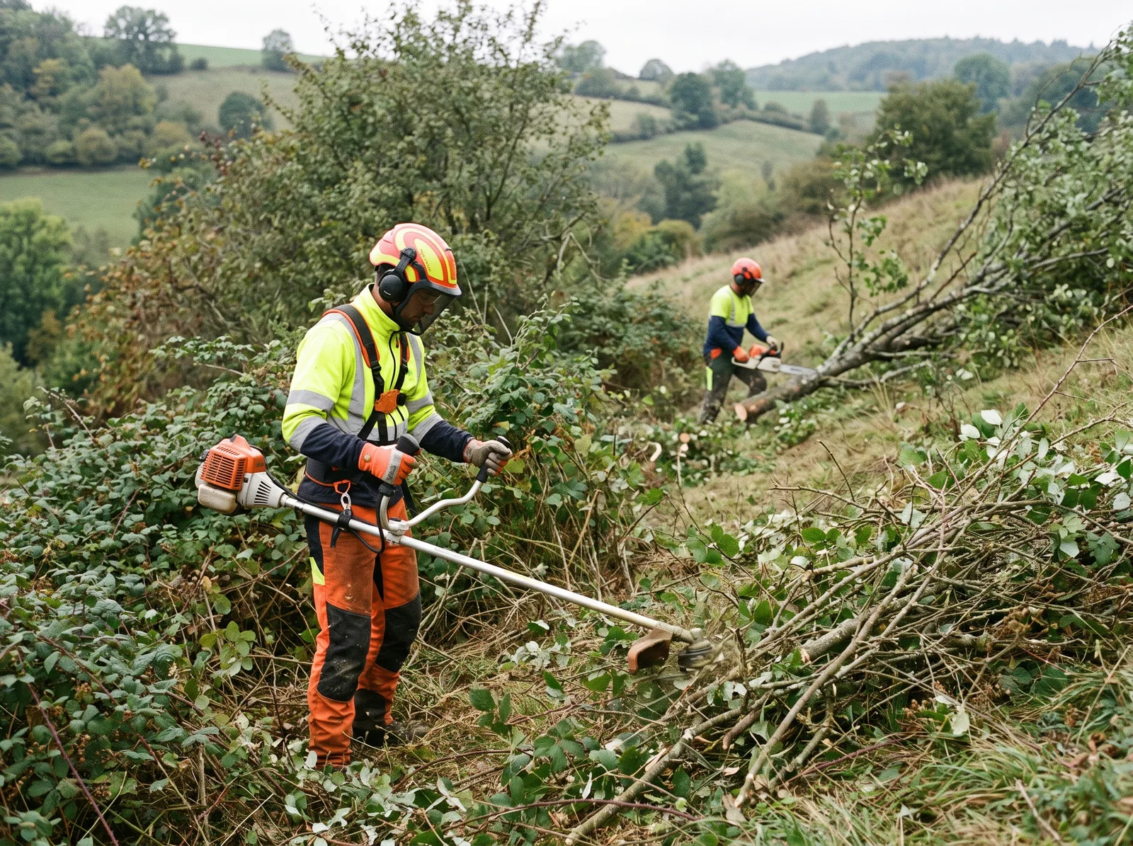 Débroussaillage d'un terrain envahi par la végétation
