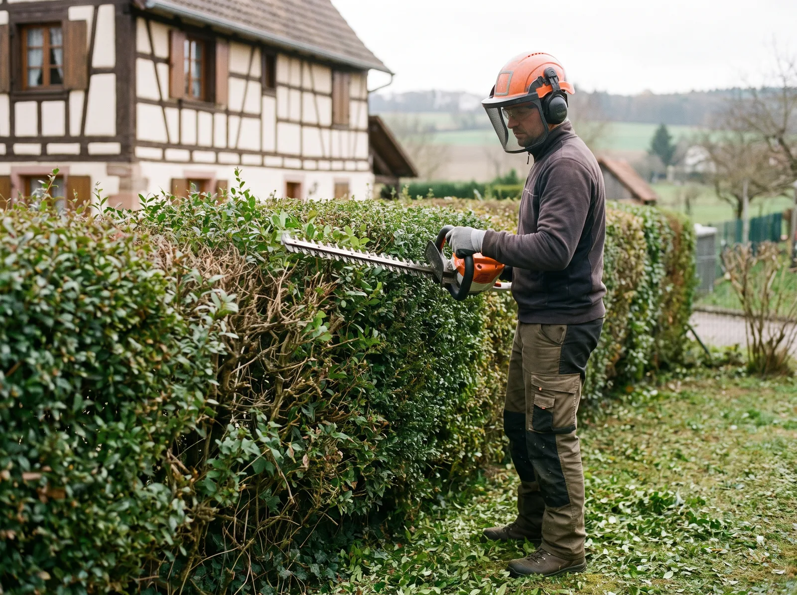 Taille régulière d'une haie de jardin